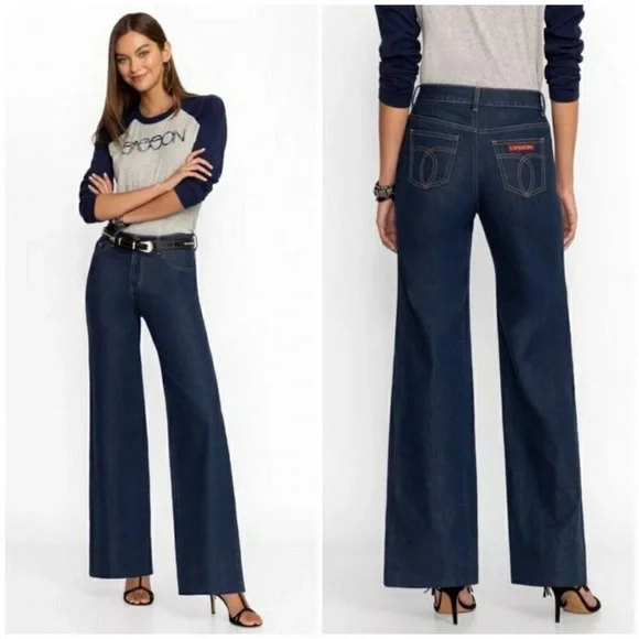 Johnny Was and Sasson Dark Blue Flare Jeans - Picture 3 of 7